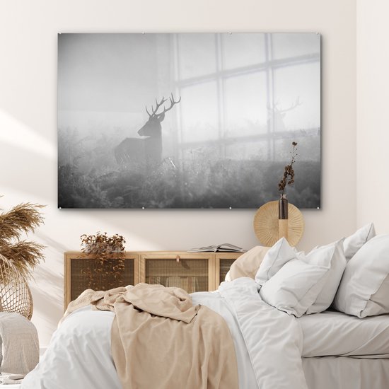 Peinture sur verre - Cerf dans le brouillard - noir et blanc - 180x120 cm - Peintures sur Verre Peintures - Photo sur Glas