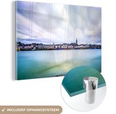 MuchoWow® Glasschilderij 60x40 cm - Schilderij acrylglas - Skyline - Nijmegen - Waal - Foto op glas - Schilderijen