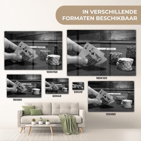 Peinture sur verre - Vue rapprochée du jeu de poker - noir et blanc - 60x40 cm - Peintures sur Verre Peintures - Photo sur Glas