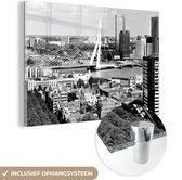 MuchoWow® Glasschilderij 30x20 cm - Schilderij acrylglas - Rotterdam - Skyline - Zwart - Wit - Foto op glas - Schilderijen