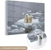 MuchoWow® Glasschilderij 90x60 cm - Schilderij acrylglas - IJsbeer - Water - Winter - Foto op glas - Schilderijen
