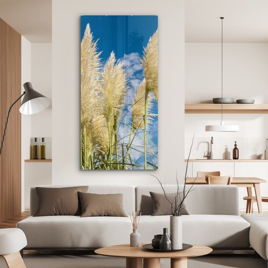 MuchoWow® Peinture sur verre 80x160 cm - Peinture sur verre acrylique - Herbe de la pampa - Plante - Nature - Photo sur verre - Peintures