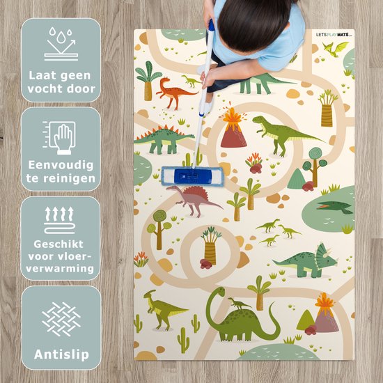 LetsPlaymats® Speelmat baby kinderen - Dino - Groen - Natuur - Kinderen - Design - Speelkleed van vinyl - Speeltapijt - Antislip - 90x135 cm van LetsPlaymats® — afbeelding 3