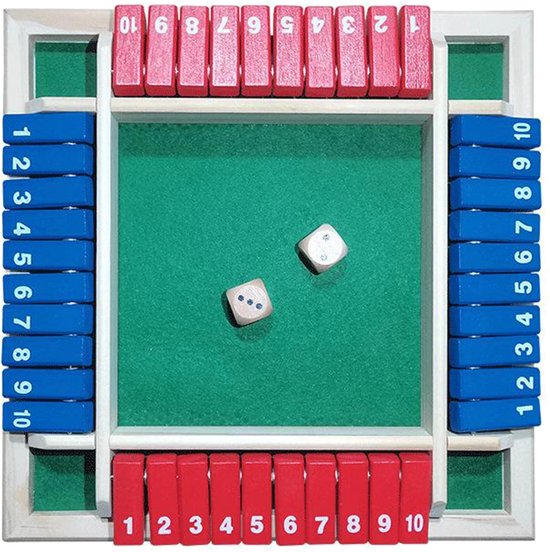 Thumbnail van een extra afbeelding van het spel Shut The Box - 4 Spelers - Rood & Blauw - Dobbelspel - Rekenspel