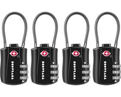 TRVLMORE Kofferslot - TSA Reisslot - Slot - Hangslot - 3 Cijferig - 4 Stuks - Slotje Bagage - Kabelslot - Cijferslot - Zwart