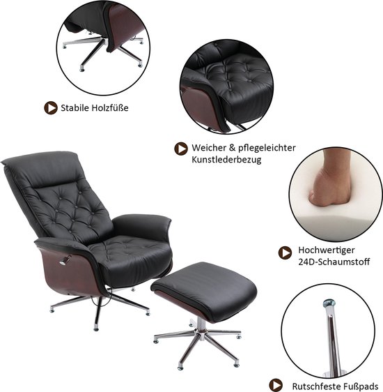 HOMCOM Relaxstoel met kruk tv-stoel Gepolsterde stoel 360° draaibaar 145° kantelbaar 833-654