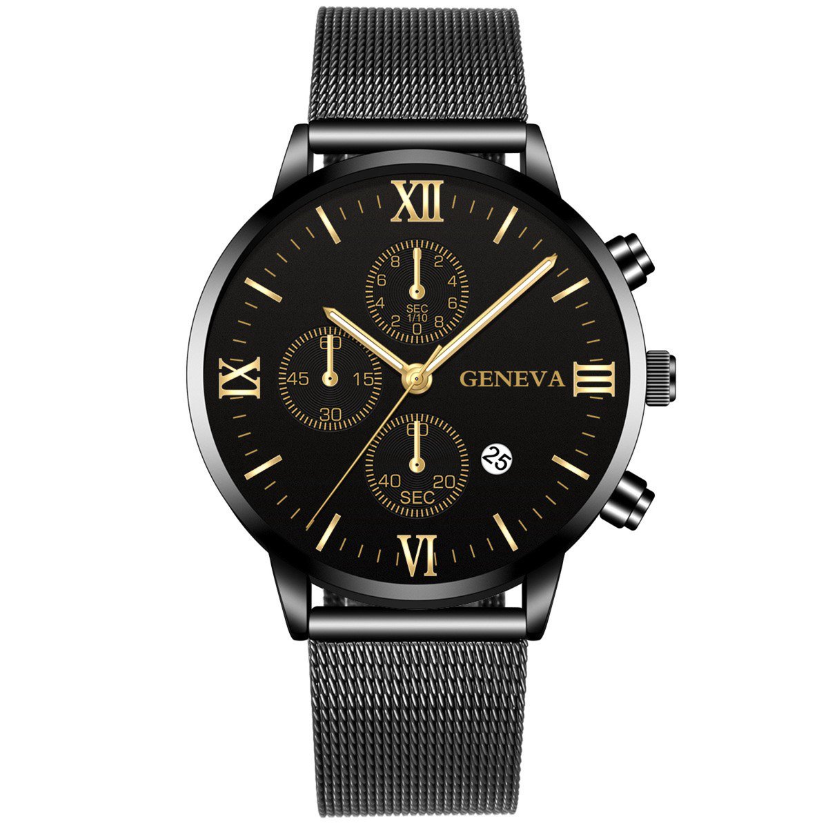 Hidzo Horloge Geneva Ø 41 - Met Datumaanduiding - Zwart-Gouden Wijzers - Staal - Inclusief Horlogedoosje