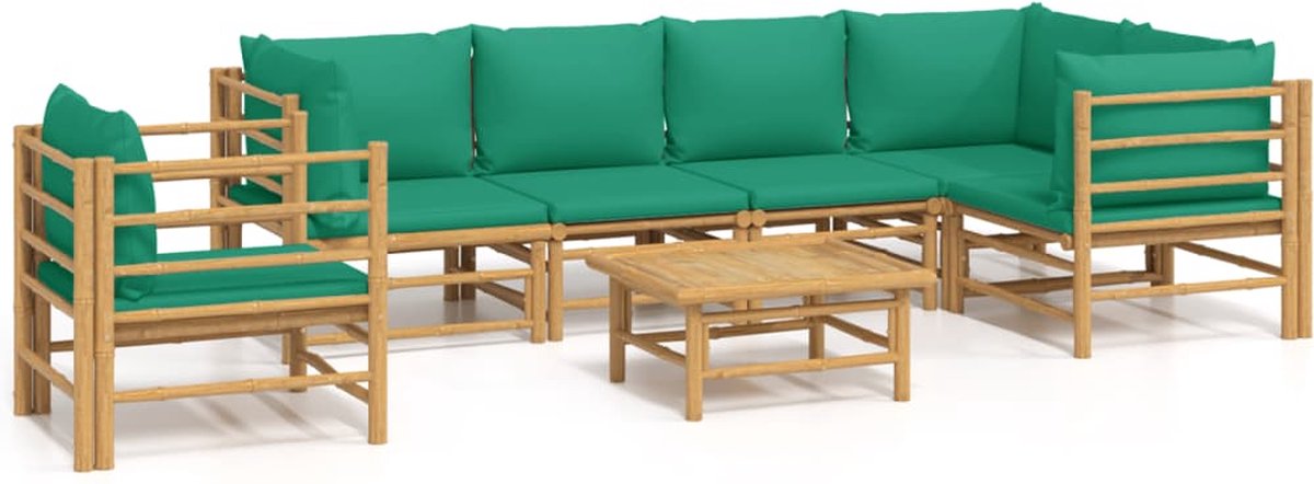 vidaXL 7-delige - Loungeset - met - kussens - bamboe - groen
