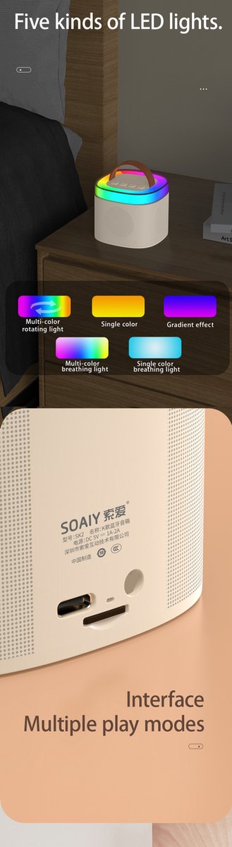 Viatel Creatieve Rgb Kleurrijke Verlichting Mini Karaoke Draagbare Draadloze Bluetooth Speaker Met Microfoon Outdoor Stereo Subwoofer van Viatel — afbeelding 2