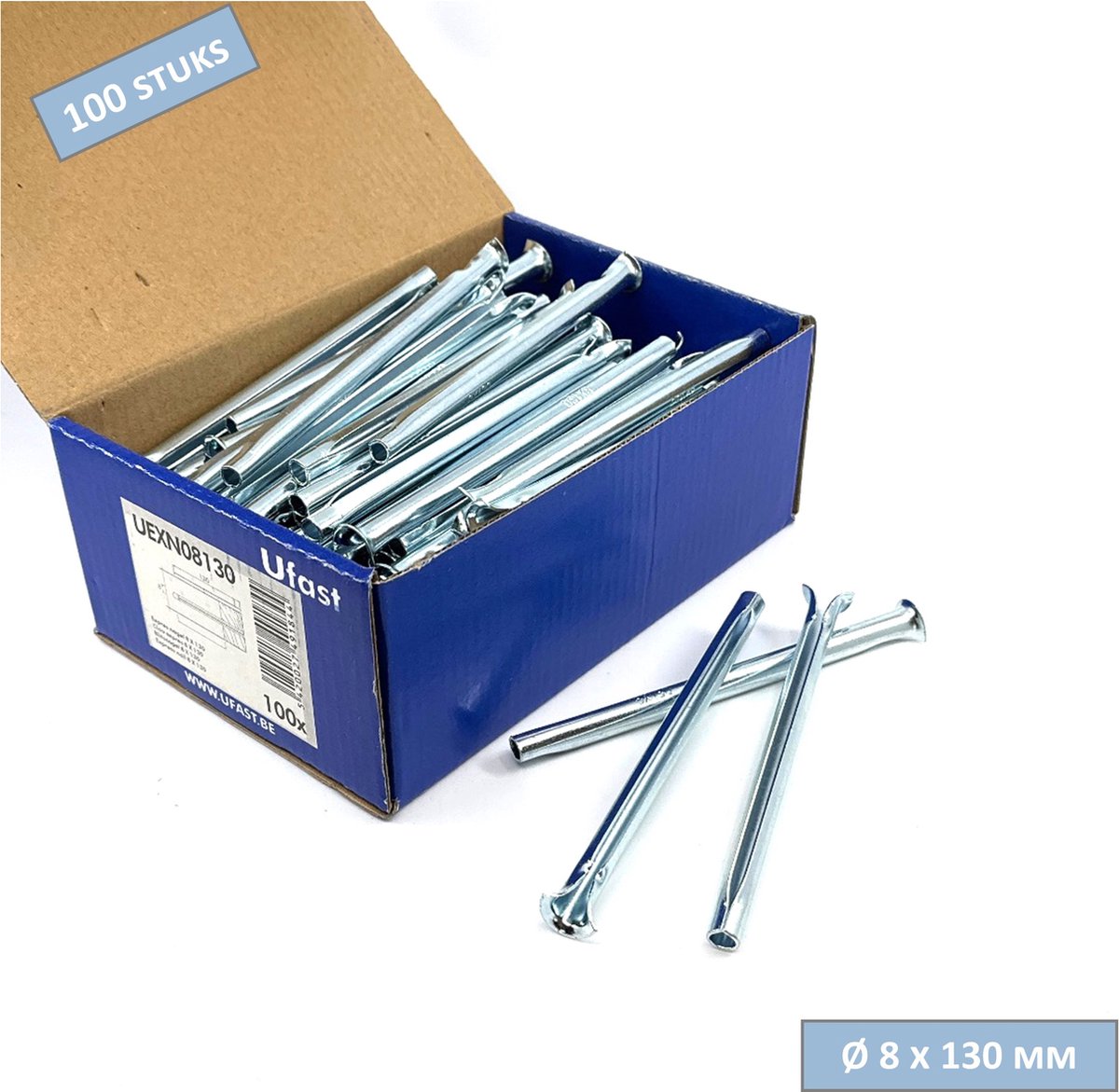 UFAST spanhuls - Express nagel - Ø 8 x 130 mm - Verzinkt - 100 stuks