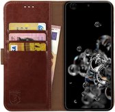 Rosso Element Book Case Wallet Hoesje Geschikt voor Samsung Galaxy S20 Ultra | Portemonnee | 3 Pasjes | Magneetsluiting | Stand Functie | Bruin