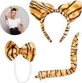 relaxdays verkleedset tijger - 3-delige tijgeroren set - diadeem met oren, staart, strikje
