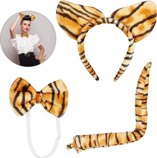Christchurch makkelijk te gebruiken Minder dan relaxdays verkleedset tijger - 3-delige tijgeroren set - diadeem met oren,  staart, strikje | bol.com