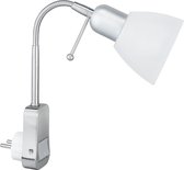 Stopcontact Lamp met Schakelaar - Trion - Rond - Mat Chroom - Aluminium - E14 - Stekkerlamp - Stekkerspot - BSE