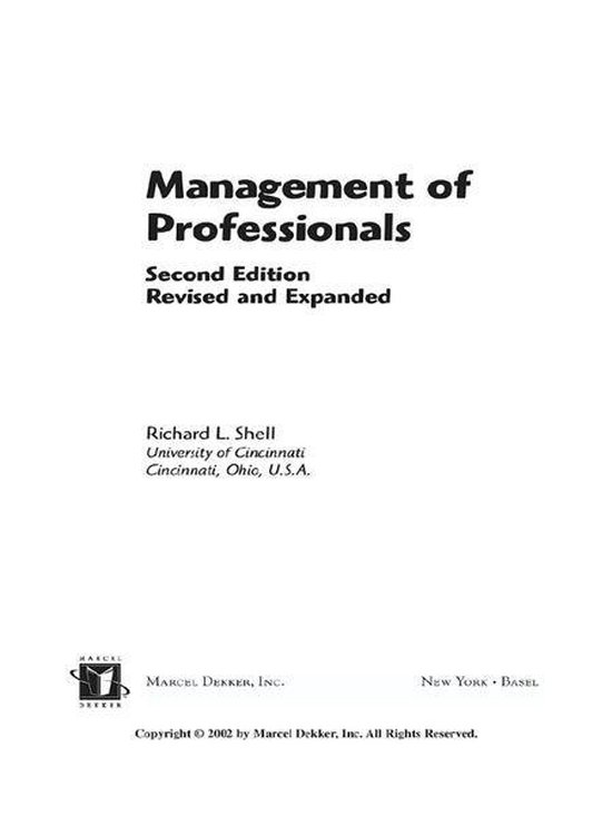 Management Of Professionals, Revised And Expanded - cover