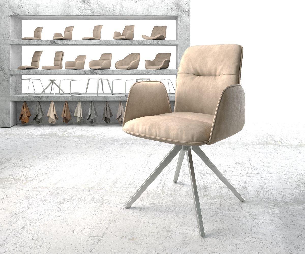 Gestoffeerde-stoel Vinja-Flex kruisframe hoekig roestvrij staal microvelours beige vintage