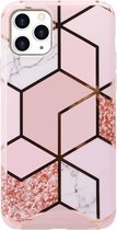 geschikt voor Apple iPhone 11 hoesje marmeren patroon - roze + glazen screen protector