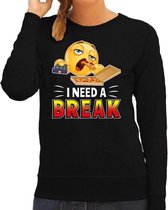 Funny emoticon sweater I need a break zwart dames L