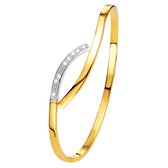 Lucardi - Dames Bicolor armband bangle met zirkonia - 14 karaat goud - Armband - Cadeau - Stijlvol - Meerkleurig