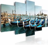 Schilderij - Kanaal in Venetie, Blauw, 5luik, wanddecoratie