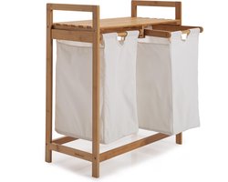 Lumaland Wasmand van bamboe - met 2 uitschuifbare waszakken - 60 L - Wit