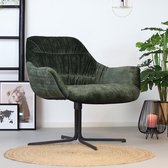 Bronx71® Fauteuil velvet Lizzy donkergroen - Zetel 1 persoons - Relaxstoel - Fauteuil groen - Draaifauteuil - Velours - Fluweel - Draaifauteuil met armleuning