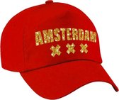 Amsterdam 020 pet  / cap rood met gouden bedrukking dames en heren - Amsterdam steden baseball cap