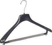 De Kledinghanger Gigant - 50 x Mantel / kostuumhanger kunststof zwart met schouderverbreding en anti-slip broeklat (2 mm schuim), 42 cm