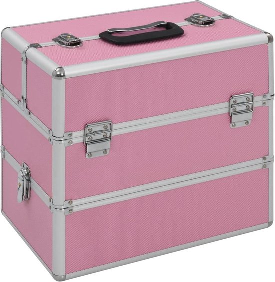 omdraaien eindpunt Visa Make-up koffer 37x24x35 cm aluminium roze | bol.com