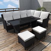 4-delige Loungeset met kussens poly rattan zwart (incl. Fleecedeken)