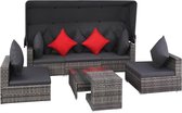 7-delige Loungeset met kussens poly rattan grijs (incl. Fleecedeken)