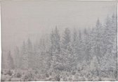 Groot wanddoek - linnen muurdecoratie - winterlandschap mist - wandkleed schilderij poster - 158 x 110 cm