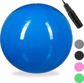 ballon de fitness relaxdays 55 cm - avec pompe - ballon de gym - ballon assis - ballon de yoga - ballon de pilates - PVC bleu