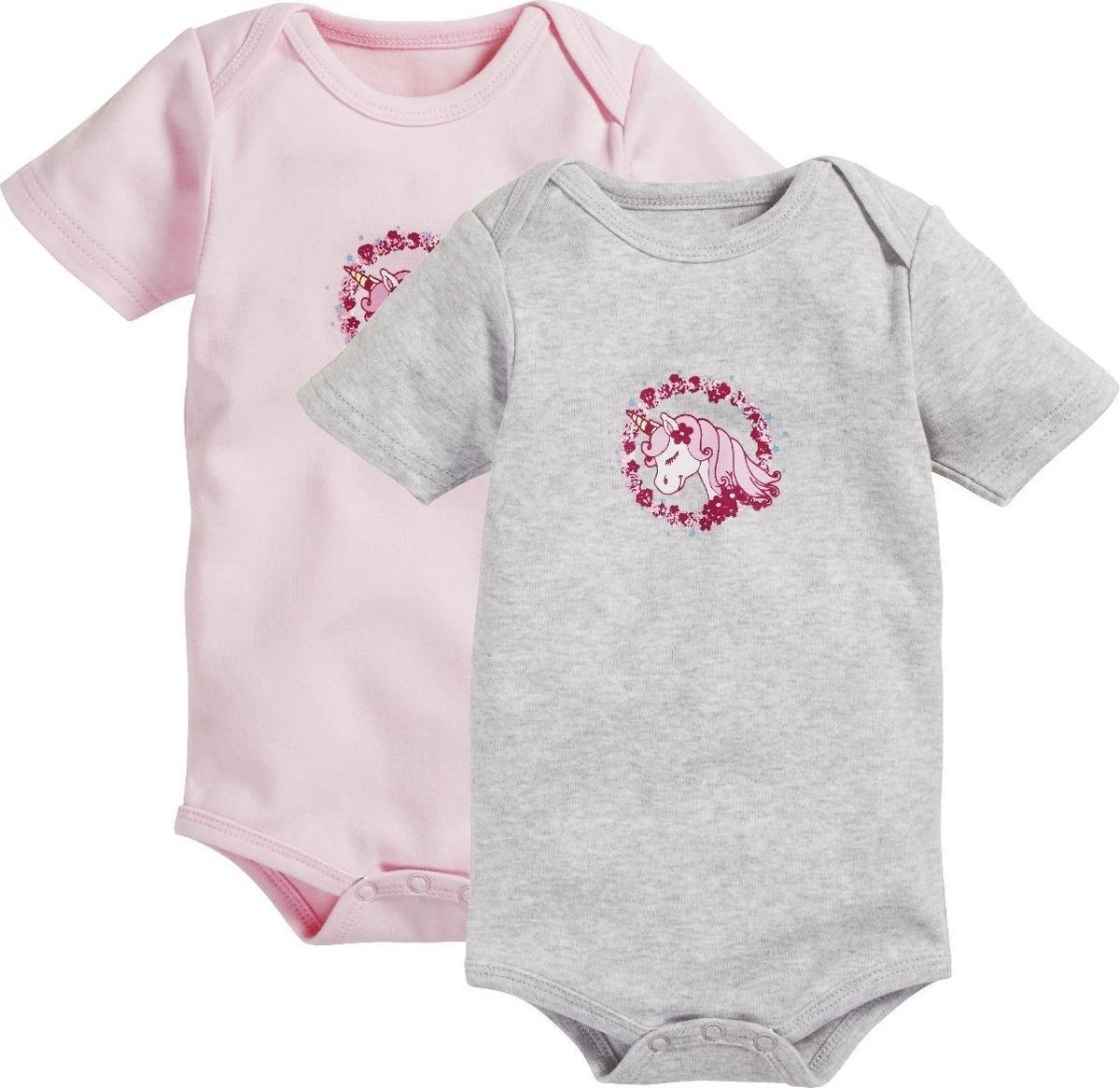Playshoes Schnizler set 2 rompers korte mouw eenhoorn roze grijs