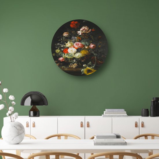 Nature morte aux fleurs - Cercles muraux Rachel Ruysch - Tableau de Fleurs - Cercle mural Nature - Décoration murale murale industrielle - Décoration murale ronde - Décoration murale salon cercle mural aluminium 50x50 cm