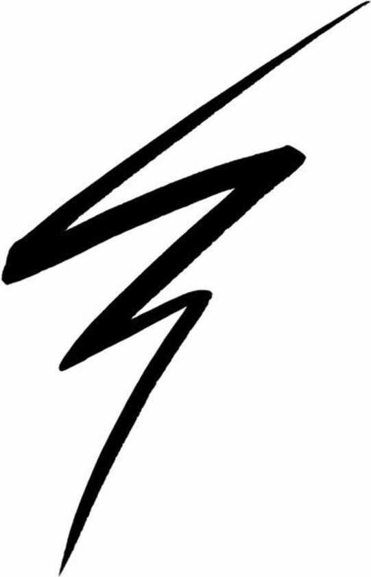 Een zwarte bliksemschichtvormige lijn getrokken met eyeliner.