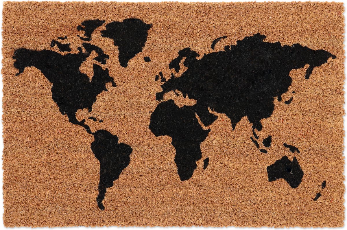 deurmat kokos - wereldkaart - 60 x 40 cm - weerbestendig - antislip - binnen - buiten