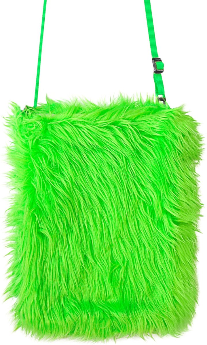 Pluche handtas in neon groen