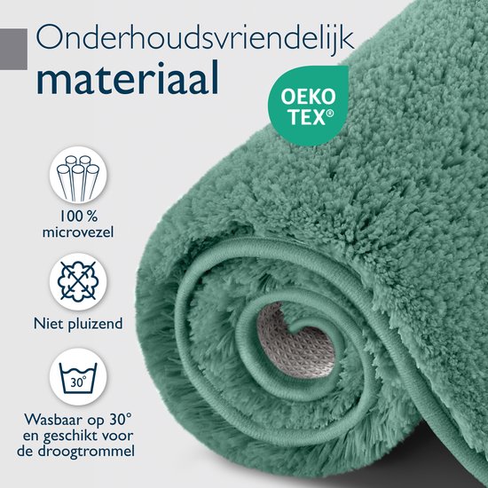 Beautissu BeauMare FL – Badmat Antislip 100x60 cm Groen – Hoogpolig Tapijt – Voor Vloerverwarming – Zacht Badmat voor Douche Badkuip WC