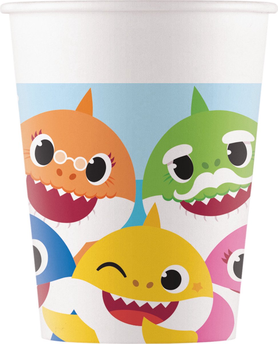 Procos Feestbekers Baby Shark Junior 200 Ml Papier 8 Stuks