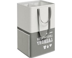 Grote opvouwbare wasmand 90L met 2 vakken - dubbele handgrepen - voor wasruimte badkamer - donkergrijs - LCB209G21 - 40 x 35 x 65 cm