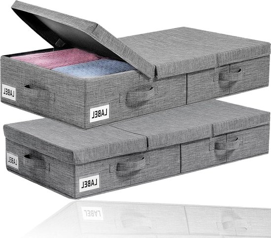 AiQInu Opbergdoos, 2 stuks, onderbedcommode met kijkvenster en 4 handgrepen, 60 x 45 x 15 cm, opvouwbare opbergtas, kledingopslag voor kleding, dekens, dekbedden