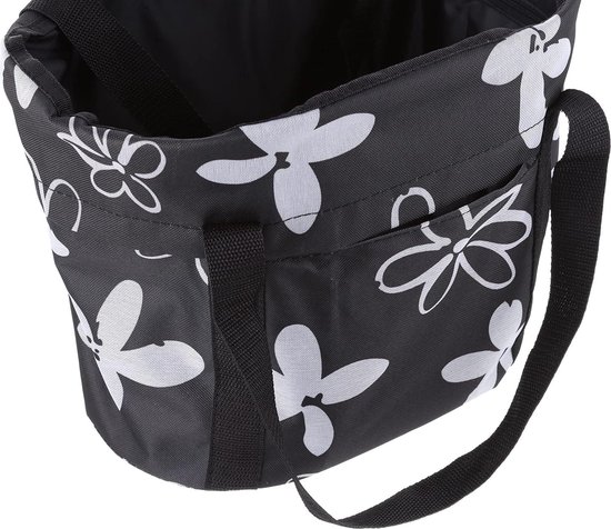Fischer 86503 Fietsmand met snelbevestiging aan het stuur, draagkracht 5 kg, geïntegreerde regenhoes, zwart met bloemen