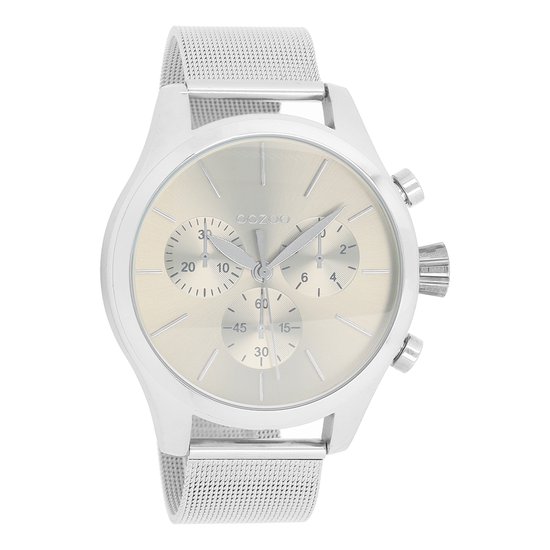 OOZOO Timepieces - Zilverkleurige horloge met zilverkleurige metalen mesh armband - C9095