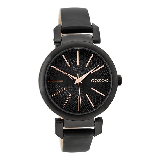 OOZOO Timepieces - Zwarte horloge met zwarte leren band - C9489