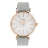 OOZOO Timepieces - Rosé goudkleurige horloge met steengrijze leren band - C10143