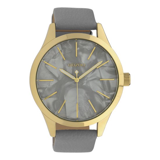 OOZOO Timepieces - Goudkleurige horloge met grijze leren band - C10071