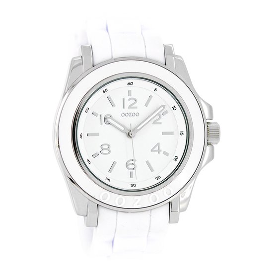OOZOO Timepieces - Zilverkleurige horloge met witte rubber band - C4915
