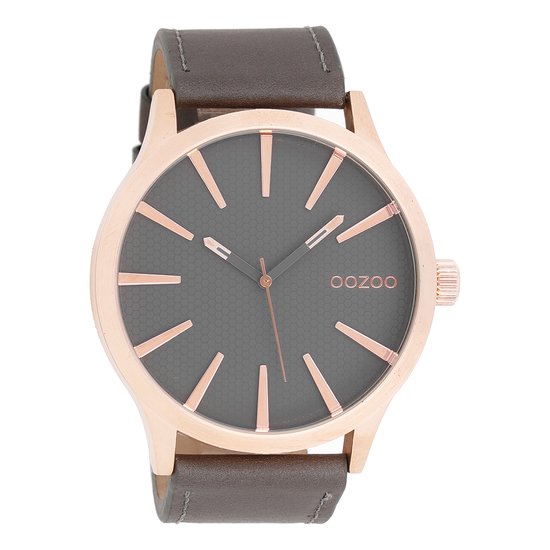 OOZOO Timepieces - Rosé goudkleurige horloge met olifant grijze leren band - C9042