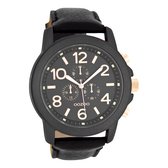 OOZOO Timepieces - Zwarte horloge met zwarte leren band - C6064